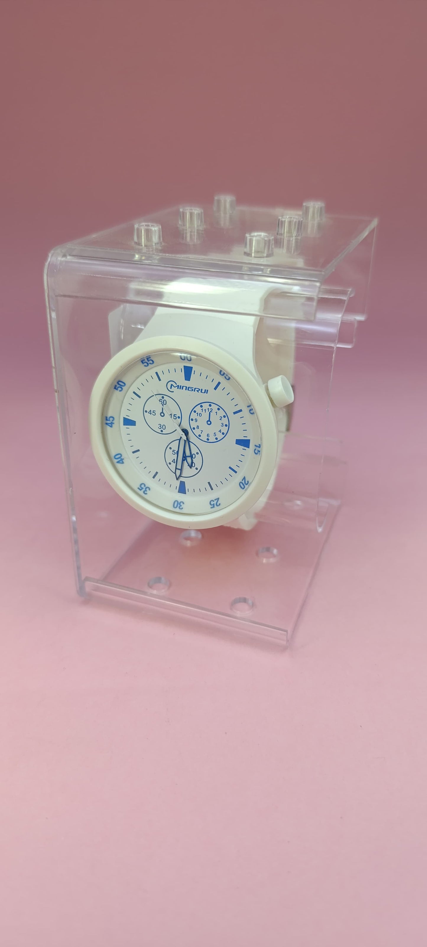 White Strap Watch - Blue Analogue Design