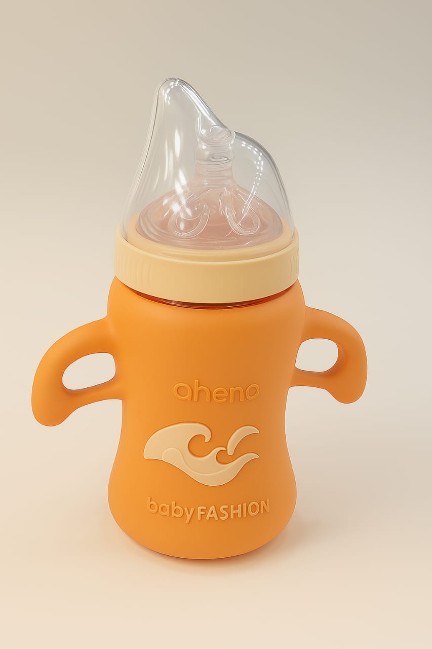 Aheno Easy-Grip Silicone Baby Bottle – Spill-Proof, BPA-Free
