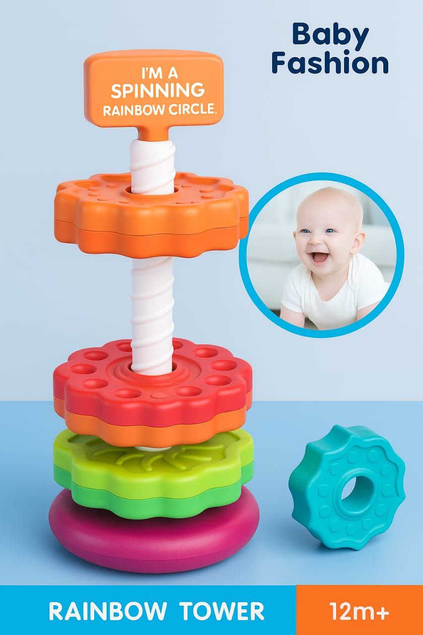 Rainbow Stacking Tower Toy – 6-Piece Spinning Baby Stacker