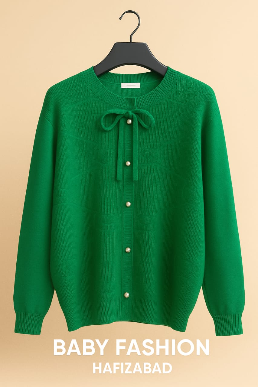 Elegant Green Pearl-Button Cardigan