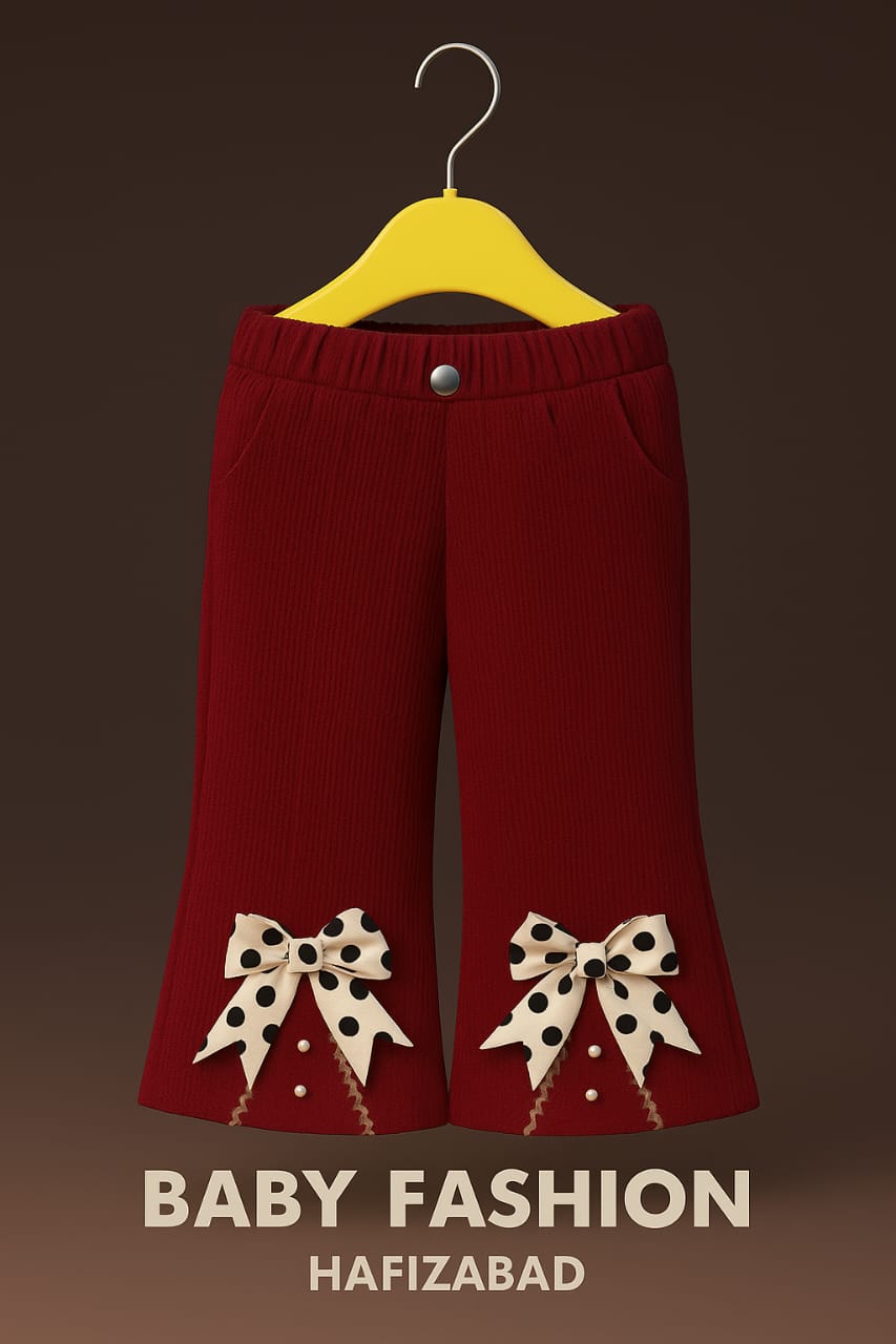 Bow-Adorned Corduroy Flared Trouser Pants