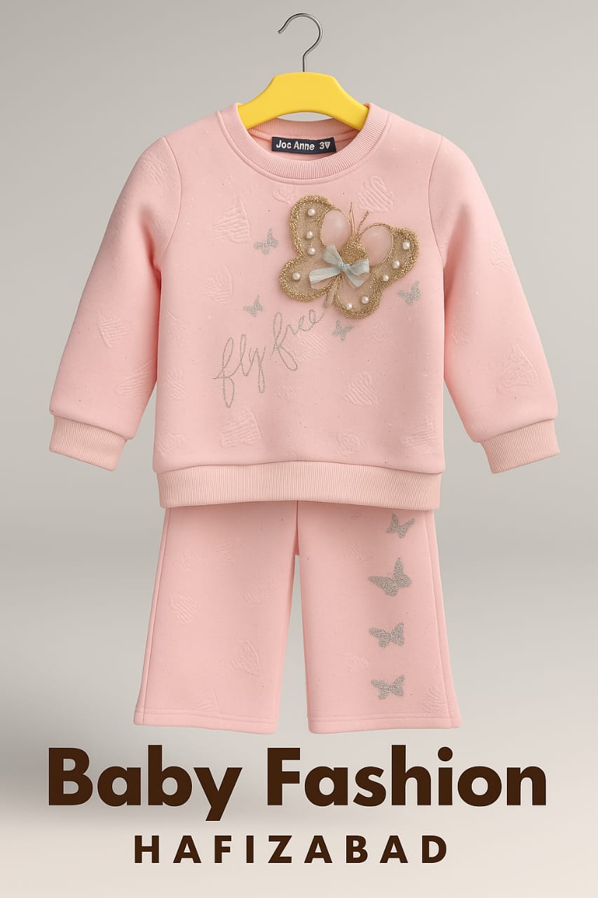 Pink Butterfly Sweatshirt & Shorts Set