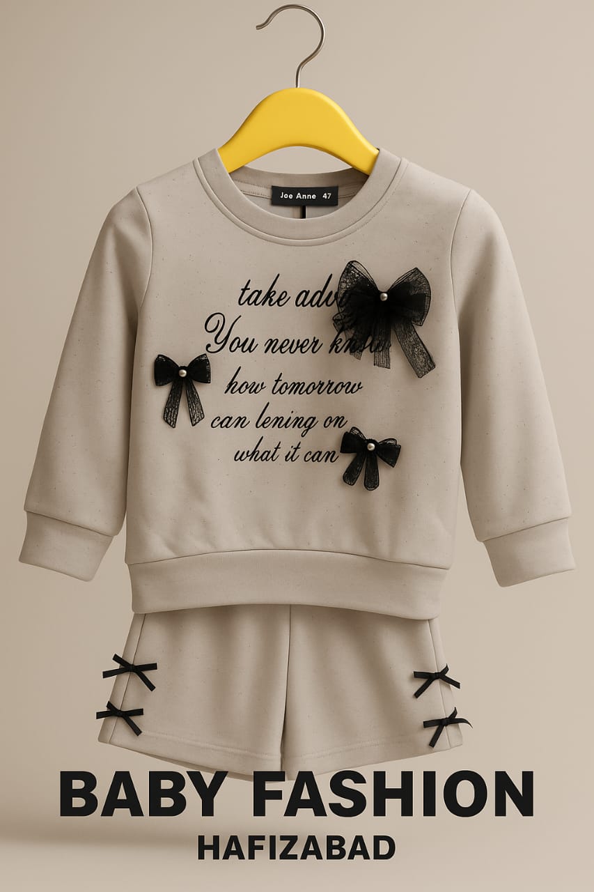 Black Bow With White Sweatshirt Set