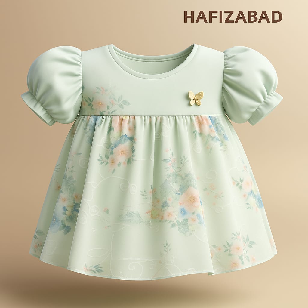 Mint Blossom Puff-Sleeve Baby Dress