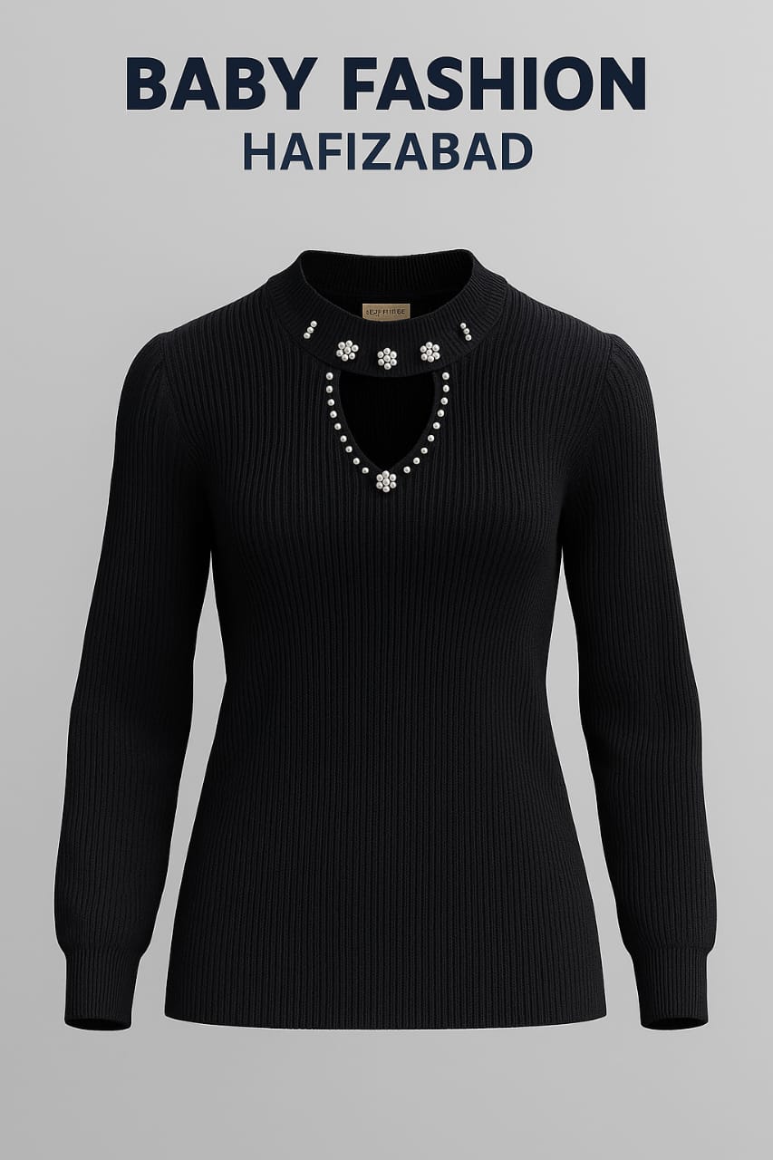 Ladies Black Pearl Neck Sweater