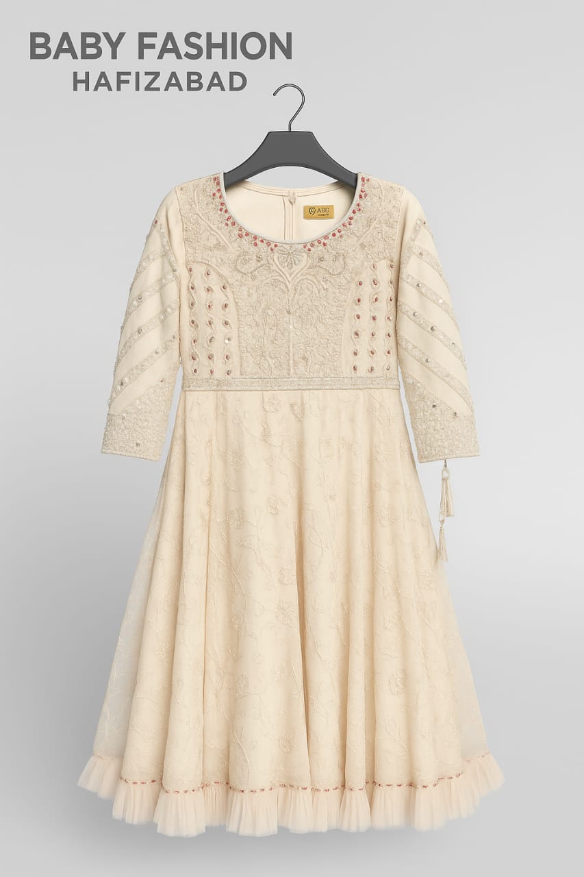 Girls Cream Embroidered Party Frock
