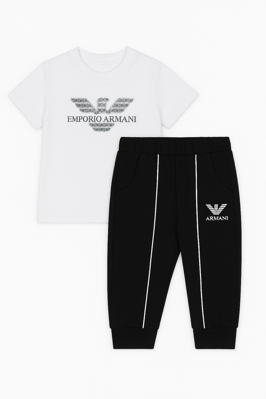 Boy's Sport Tee & Pants – Black and White Design