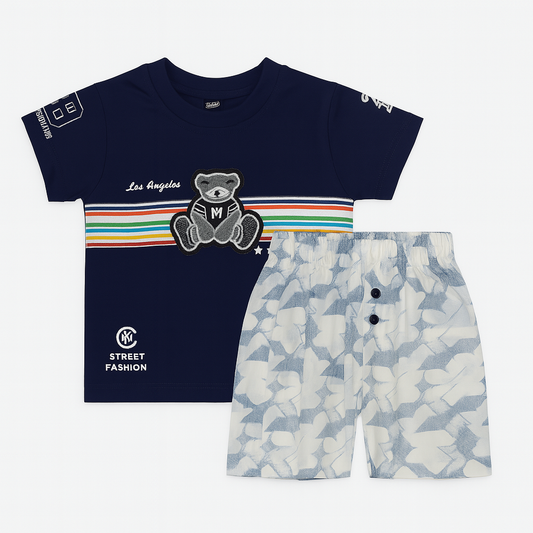Boy's Cotton T-Shirt with Cartoon Graphic – Blue