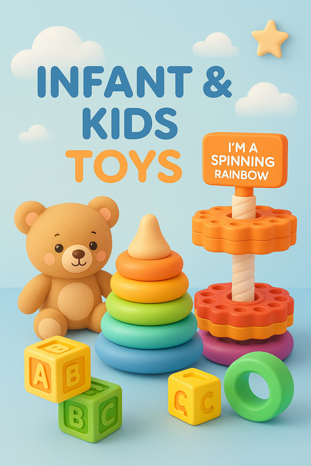 Rainbow Stacking Tower Toy – 6-Piece Spinning Baby Stacker