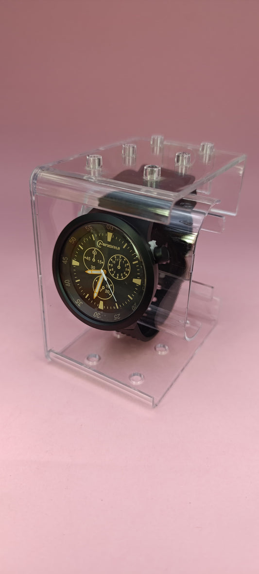 Boy's Black Strap Watch - Gold Chronograph Design