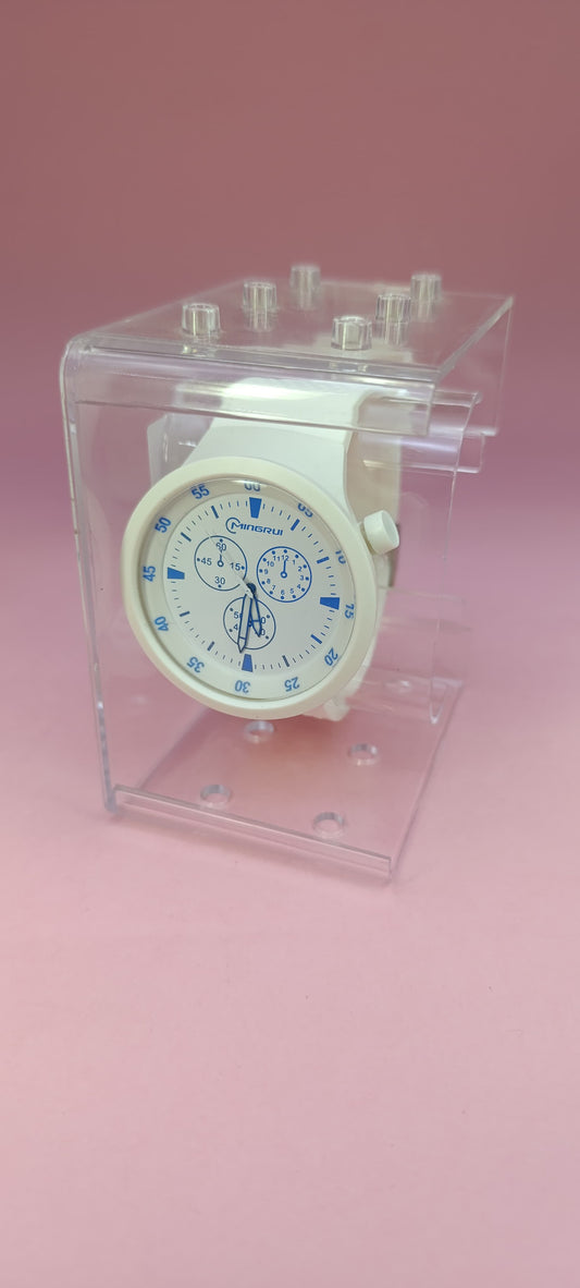 White Strap Watch - Blue Analogue Design