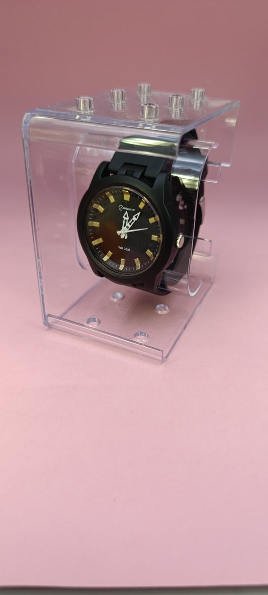 Black Strap Watch - Gold Analogue