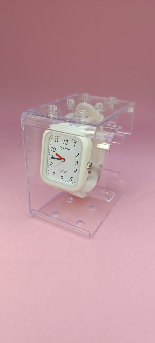 Square White Strap Watch - Classic Design