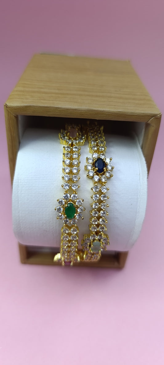 Women's Gold Bracelet with Silver Accents & Multi Embedded Gems