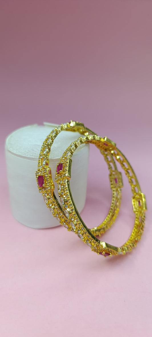 Women's Stunning Gold Bracelet with Intricate Design & Red gems
