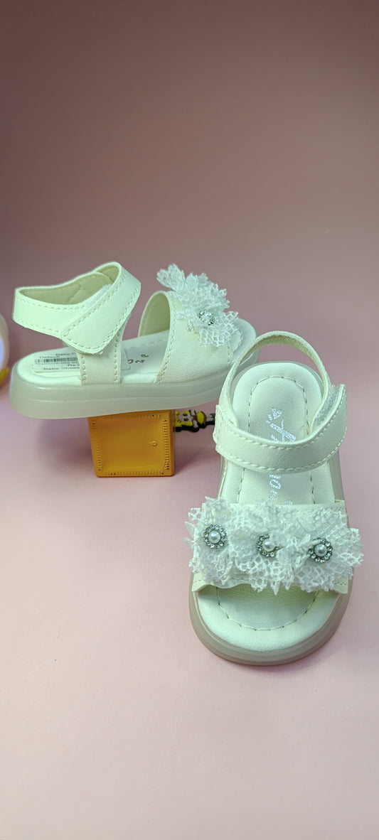 Girl's Elegant Sandals with Blue Floral Design