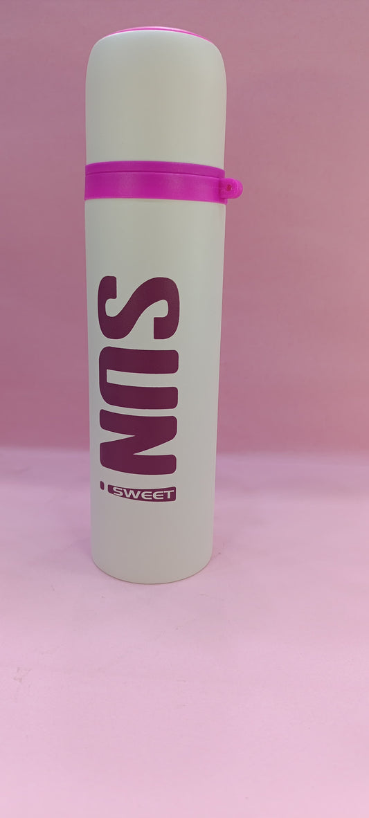 Temperature Control Water Bottle - White with Pink Accents