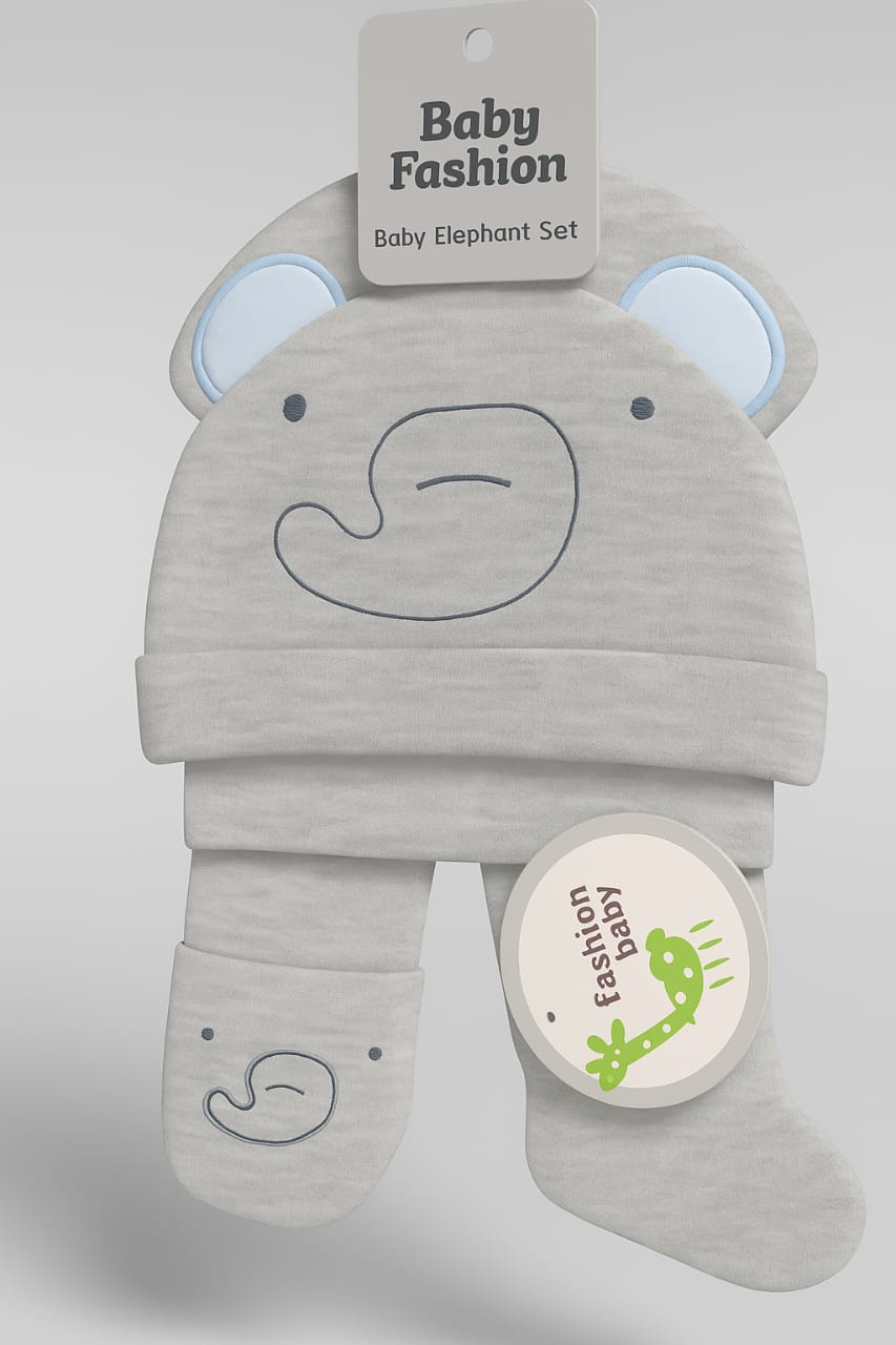 Elephant Cuddle 3-Piece Hat & Mittens Set