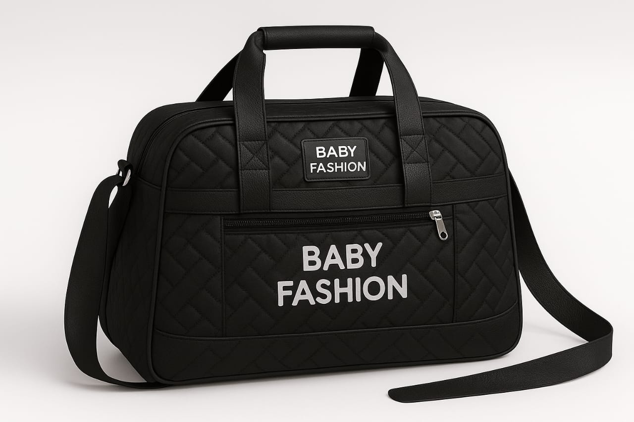 Baby Fashion Quilted Black Diaper Bag – Spacious, Waterproof, Multi-Pocket