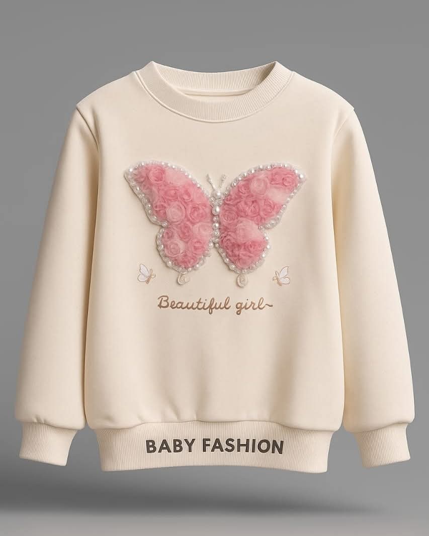 Cream “Beautiful Girl” Butterfly Sweatshirt