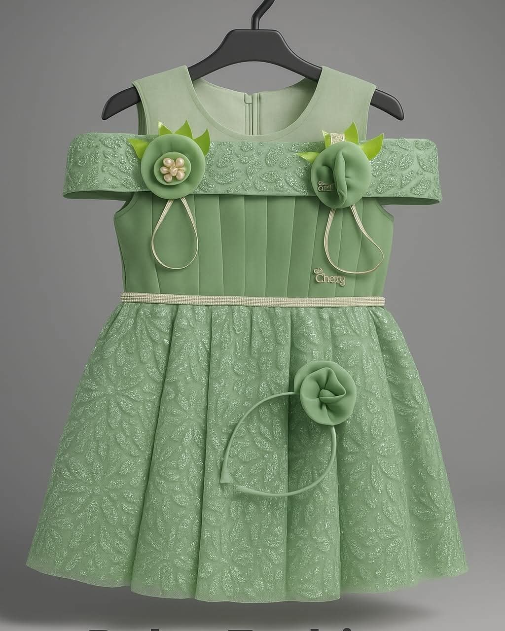 Enchanting Green Floral Party Dress