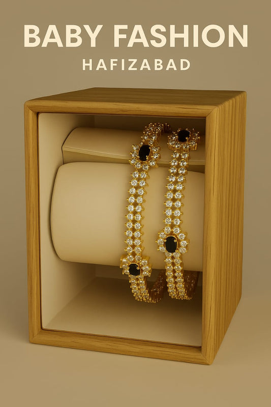 Black-Stone & Crystal Gold Bangles for Women