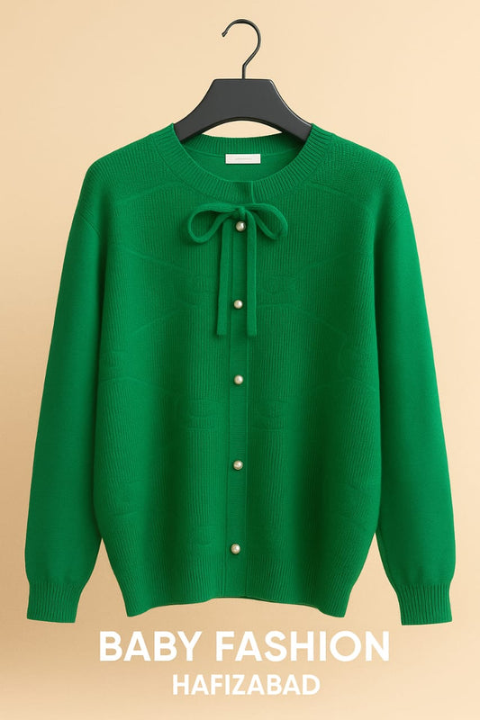 Elegant Green Pearl-Button Cardigan