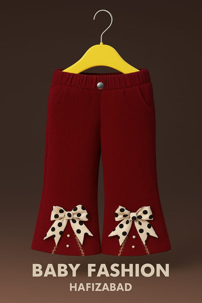Bow-Adorned Corduroy Flared Trouser Pants