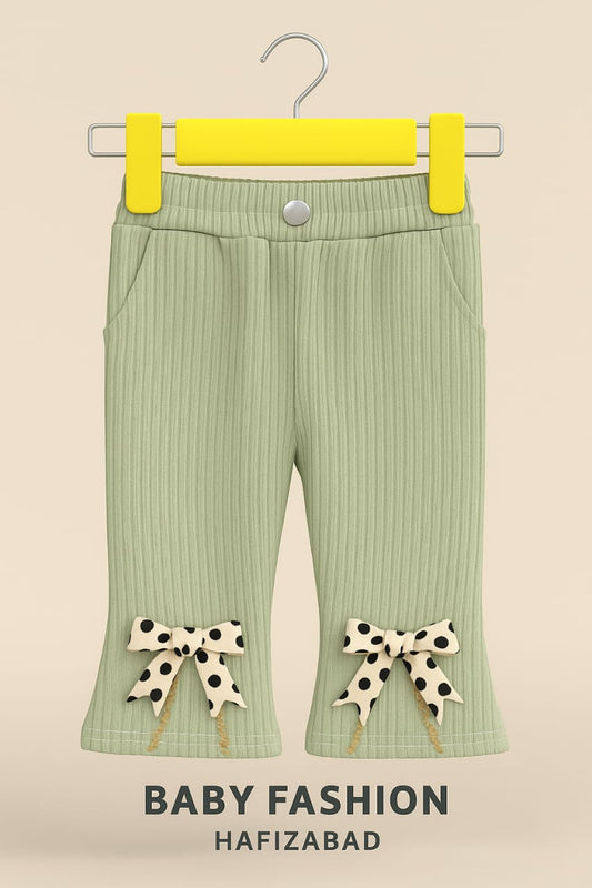 Bow-Adorned Corduroy Flared Trouser Pants