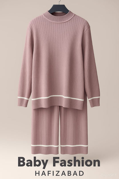 Ribbed Knit Top & Palazzo Trousers Set