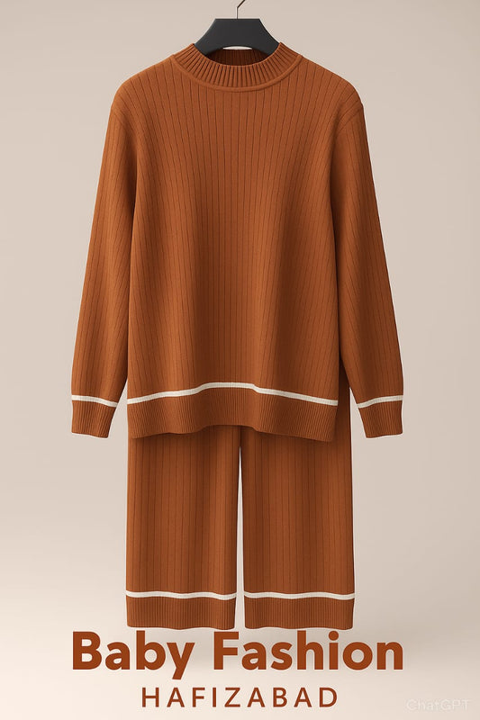 Ribbed Knit Top & Palazzo Trousers Set