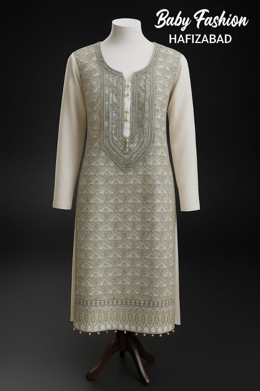 Silver-Grey Embroidered 3-Piece Suit Set