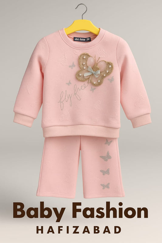 Pink Butterfly Sweatshirt & Shorts Set