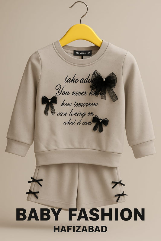 Black Bow With White Sweatshirt Set