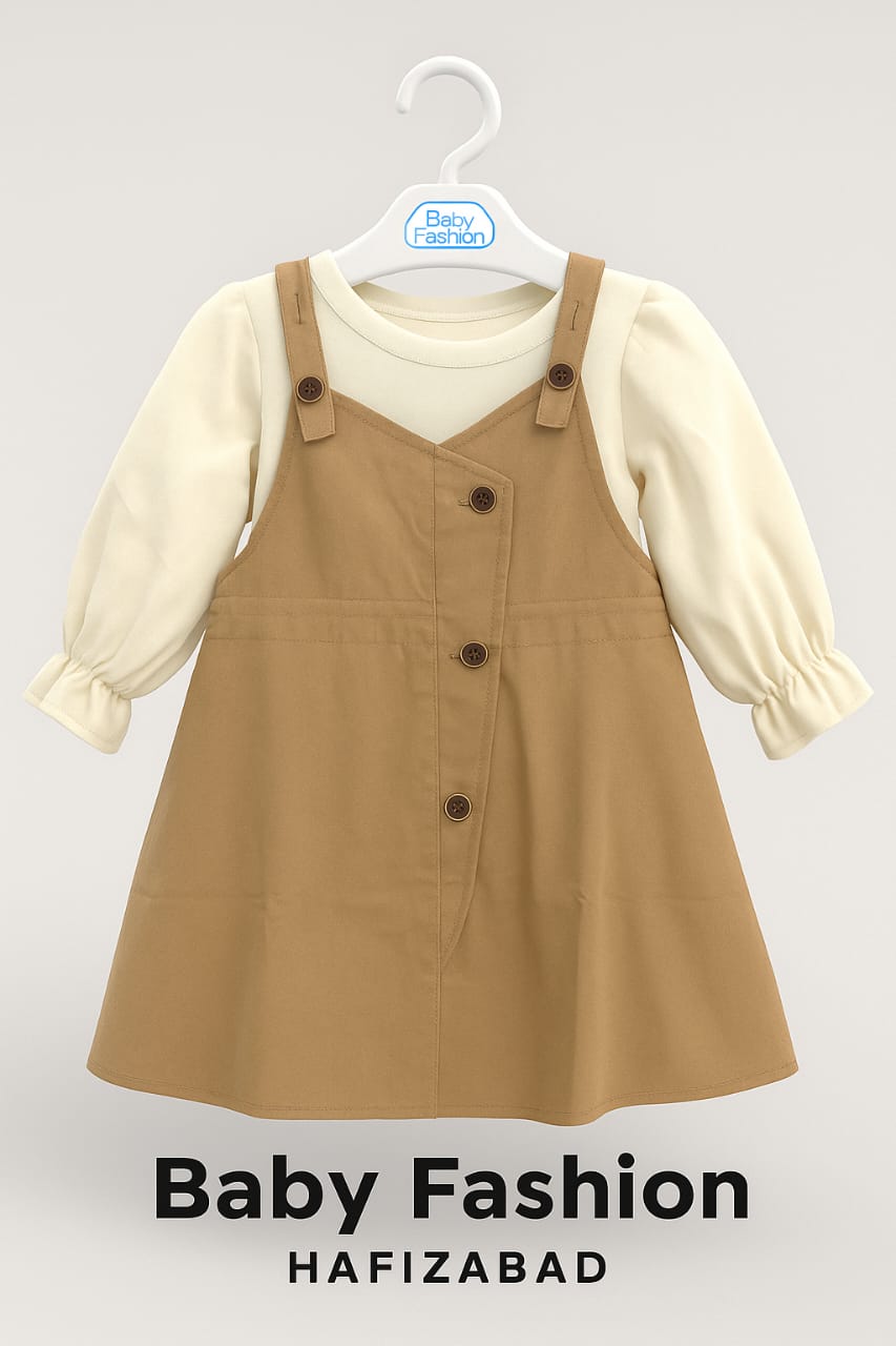 Button-Front Overall Dress with Ruffle-Sleeve Tee