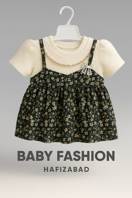 Floral Bow-Trim Pinafore Tee Set