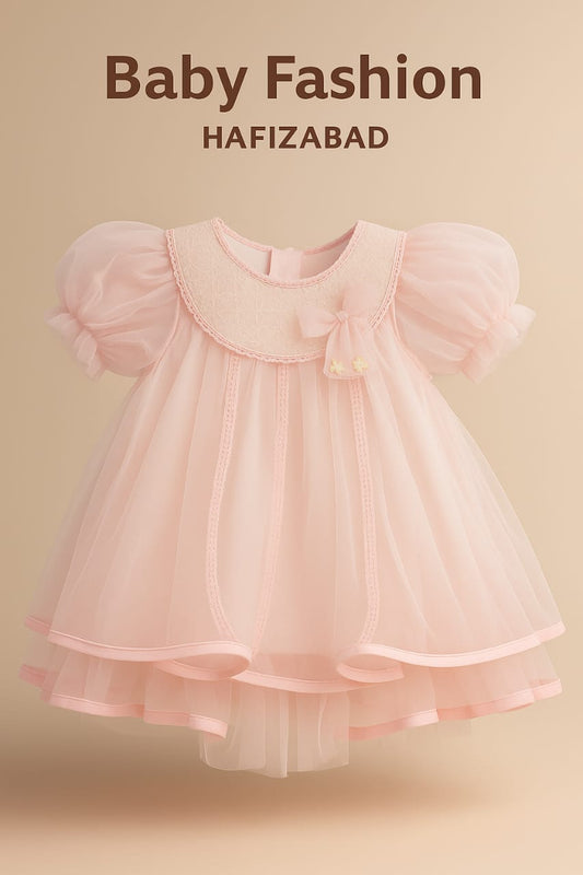 Blush Tulle Puff-Sleeve Party Dress