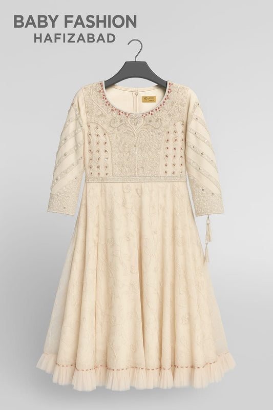 Girls Cream Embroidered Party Frock
