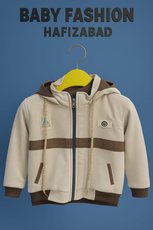 Boys’ Beige & Brown Zip-Up Hoodie