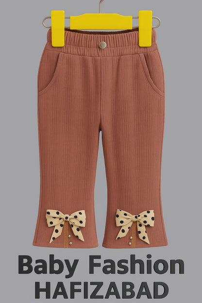 Bow-Adorned Corduroy Flared Trouser Pants